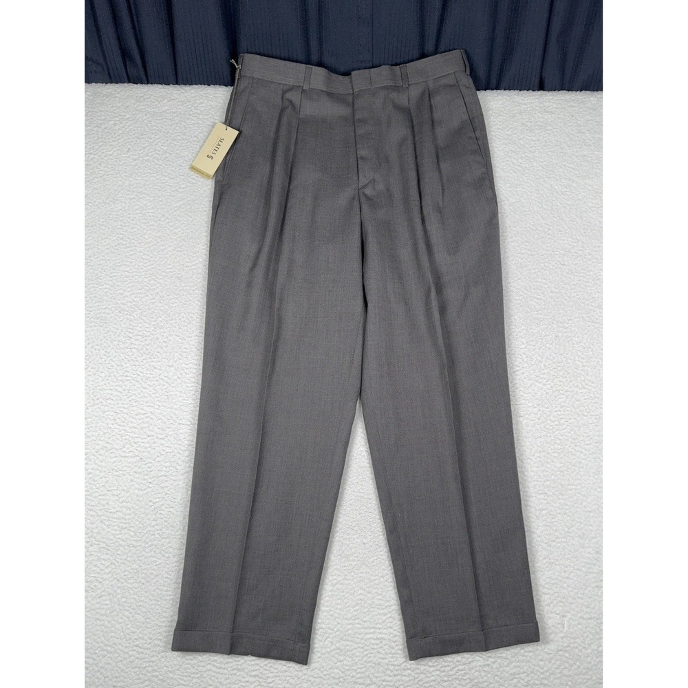 NEW LEVI'S SLATES Original Fit Pleated Cuffed Trouser Pants Gray Wool -  34x29